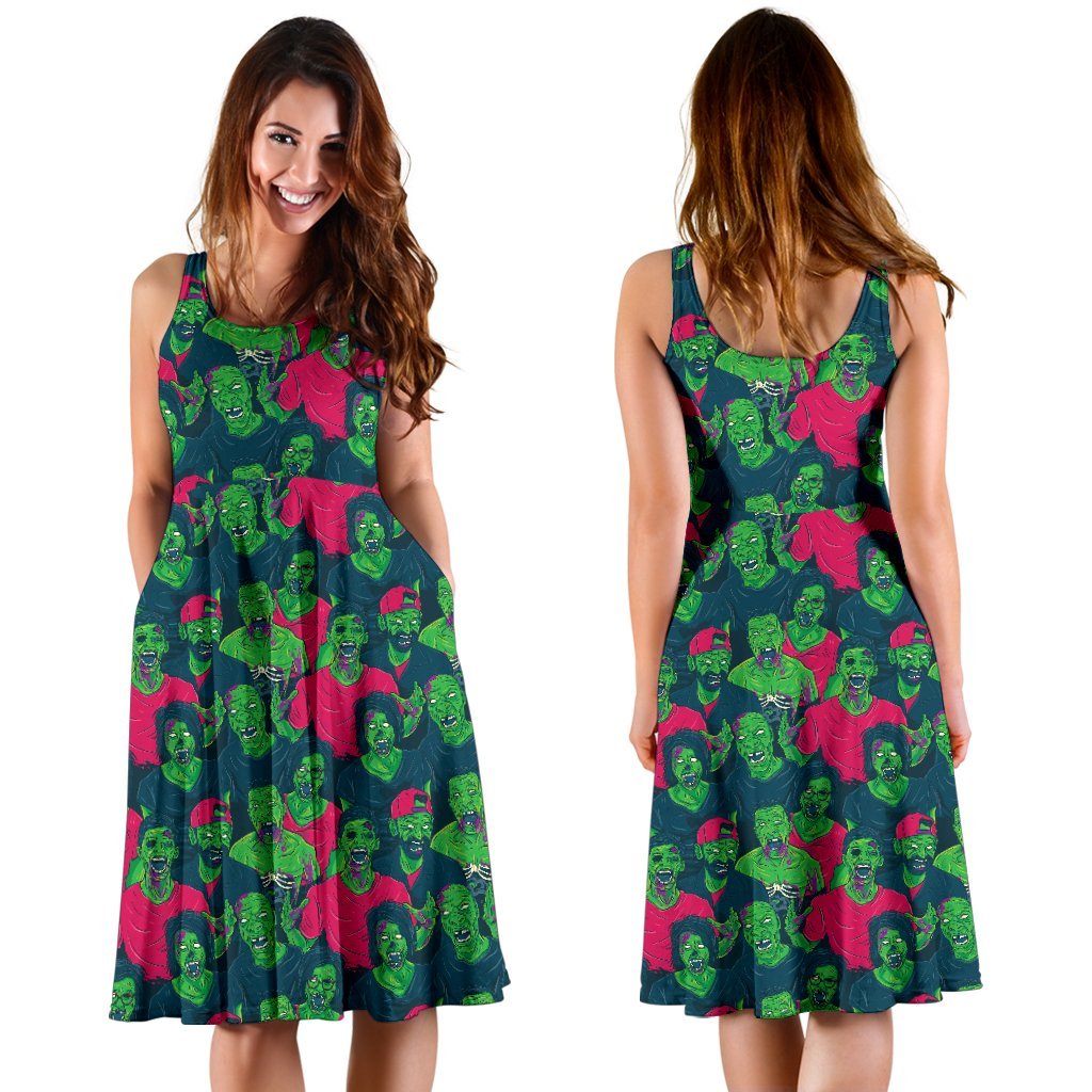 Zombie Themed Design Pattern Print Sleeveless Dress