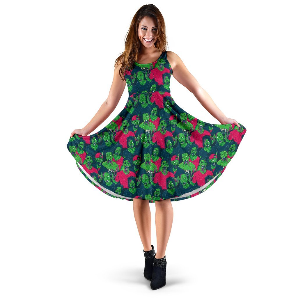 Zombie Themed Design Pattern Print Sleeveless Dress