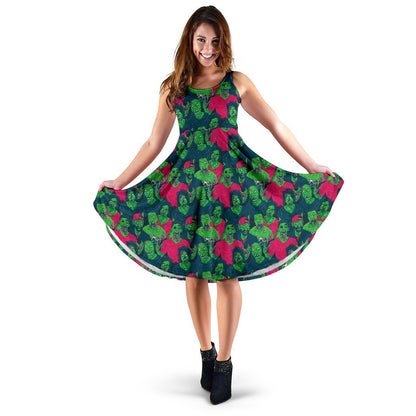 Zombie Themed Design Pattern Print Sleeveless Dress