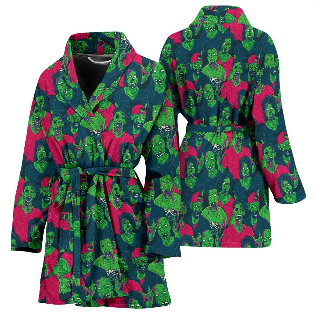 Zombie Themed Design Pattern Print Women Bath Robe-JTAMIGO.COM