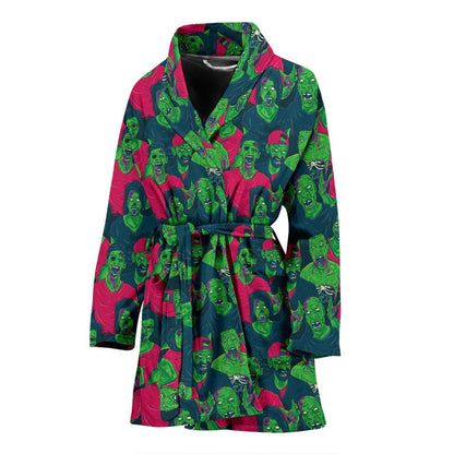Zombie Themed Design Pattern Print Women Bath Robe-JTAMIGO.COM