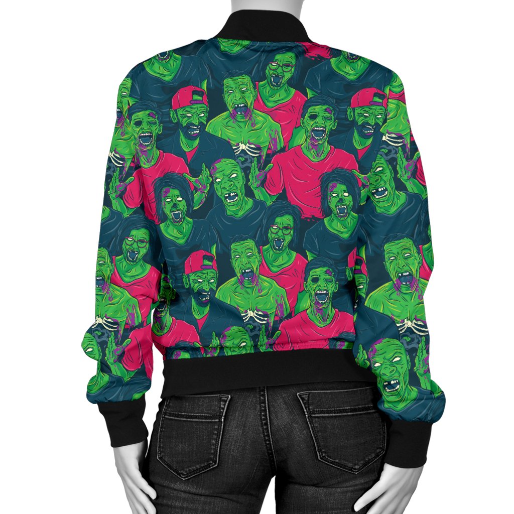 Zombie Themed Design Pattern Print Women Casual Bomber Jacket