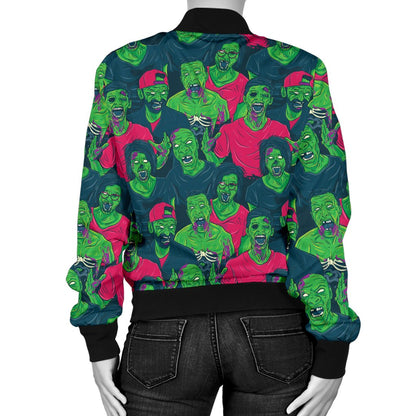 Zombie Themed Design Pattern Print Women Casual Bomber Jacket