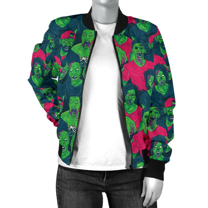 Zombie Themed Design Pattern Print Women Casual Bomber Jacket