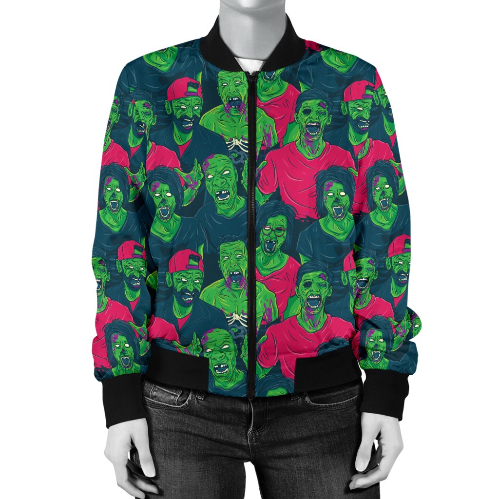 Zombie Themed Design Pattern Print Women Casual Bomber Jacket