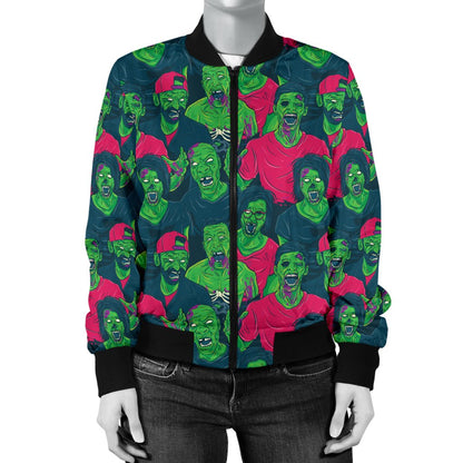 Zombie Themed Design Pattern Print Women Casual Bomber Jacket