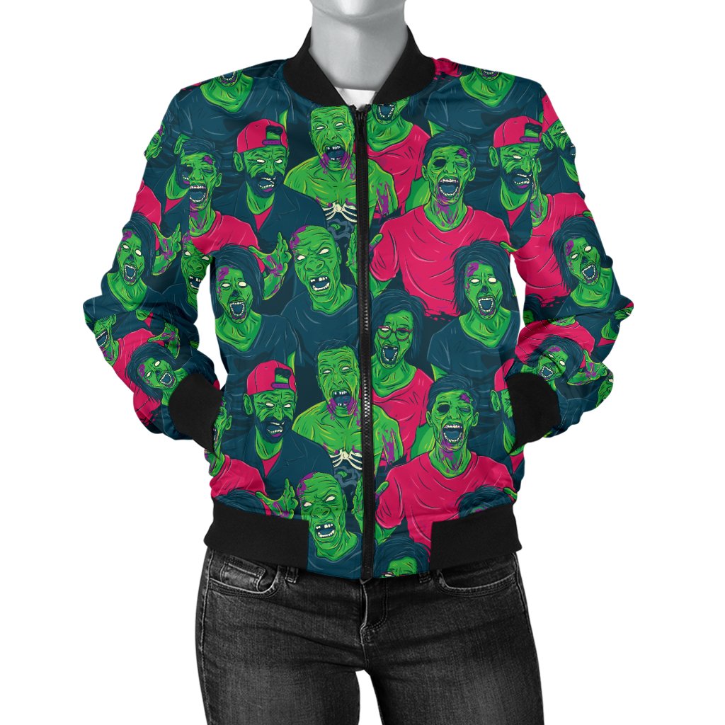 Zombie Themed Design Pattern Print Women Casual Bomber Jacket