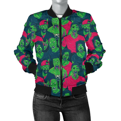 Zombie Themed Design Pattern Print Women Casual Bomber Jacket