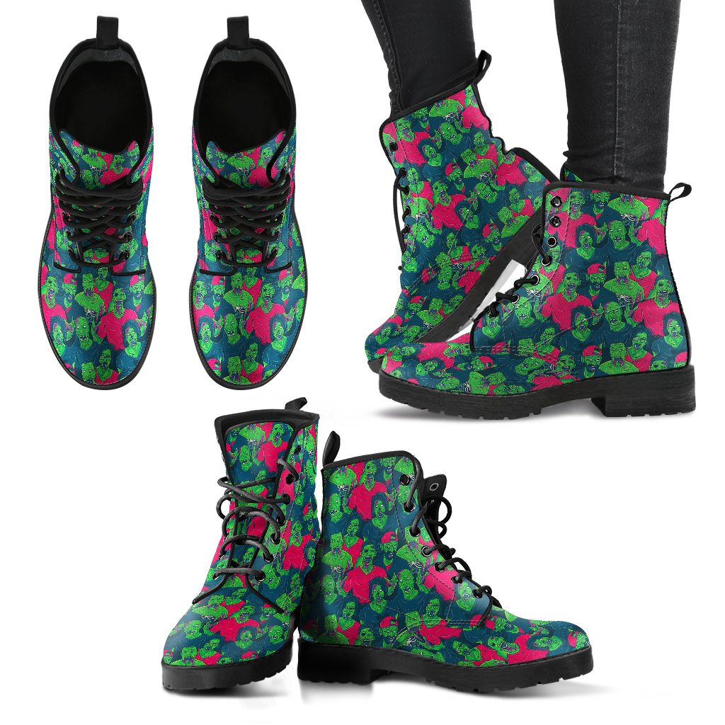 Zombie Themed Design Pattern Print Women Leather Boots-JTAMIGO.COM
