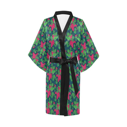 Zombie Themed Design Pattern Print Women Short Kimono Robe