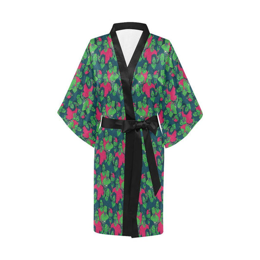 Zombie Themed Design Pattern Print Women Short Kimono Robe