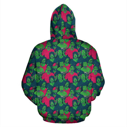 Zombie Themed Design Pattern Print Zip Up Hoodie