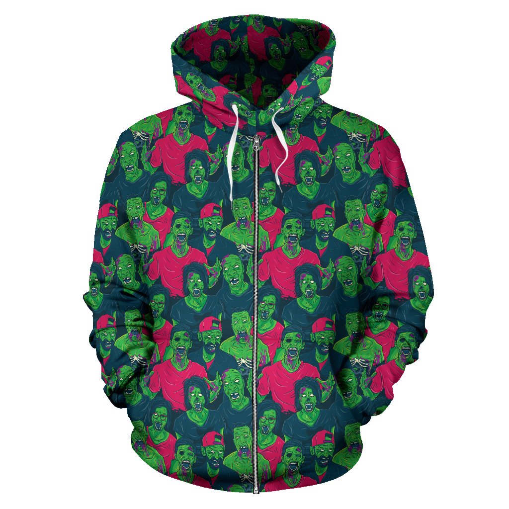 Zombie Themed Design Pattern Print Zip Up Hoodie